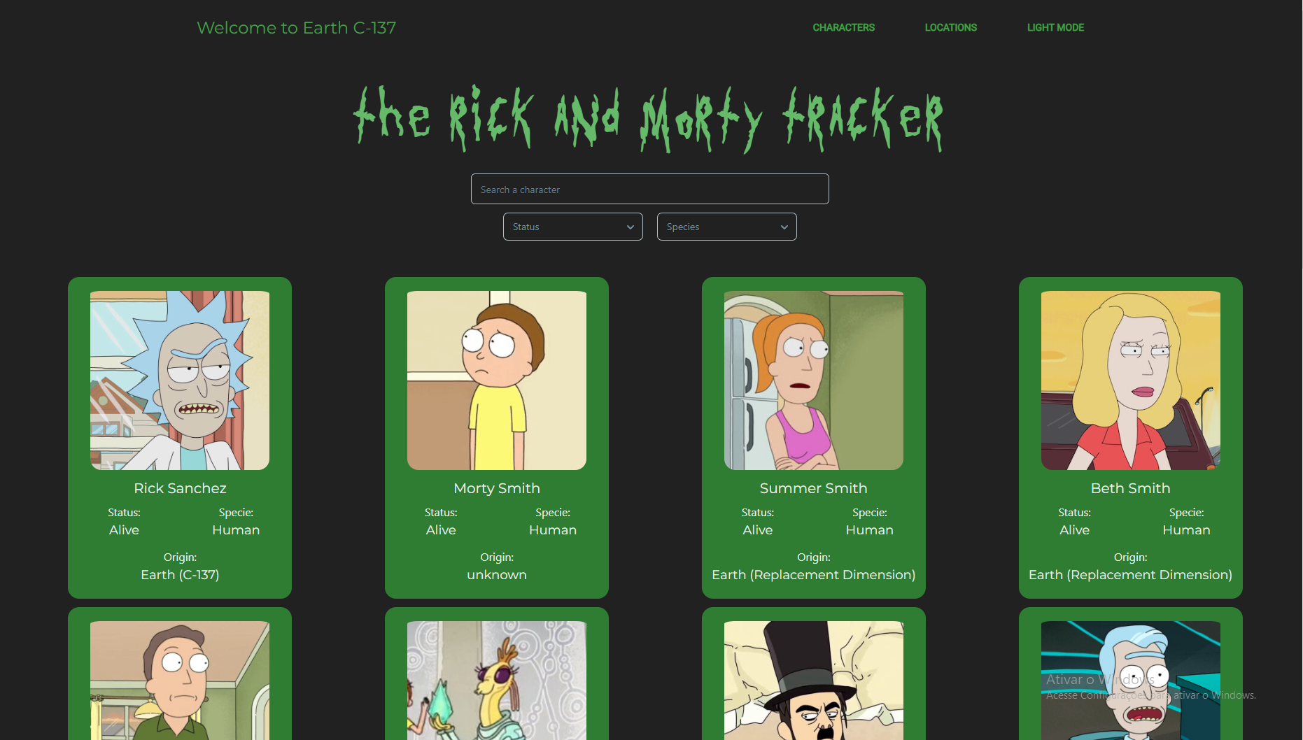 Rick and morty web page